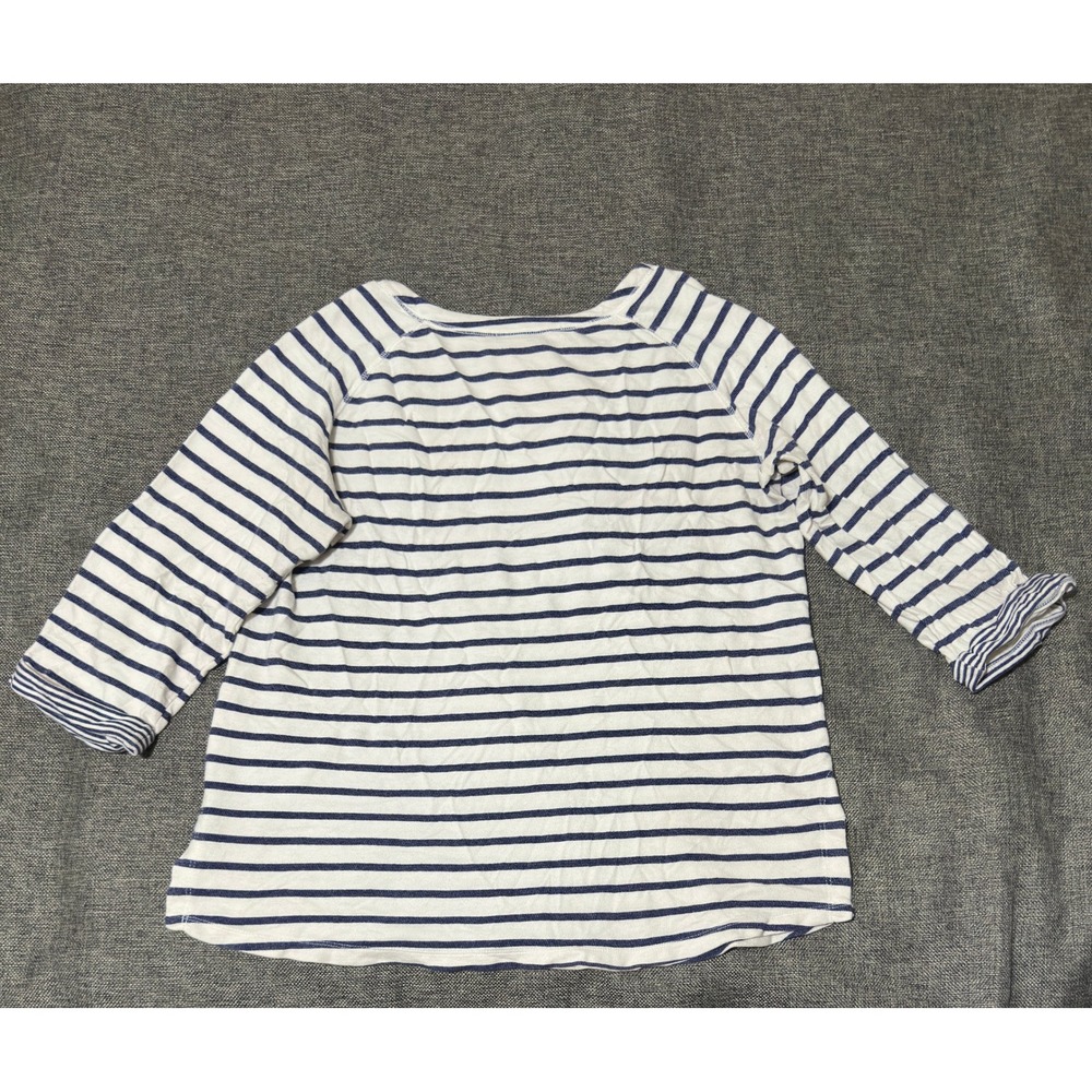Unbranded Womens Large Top Blue White Striped 3/4 Sleeve Raglan Casual Tee